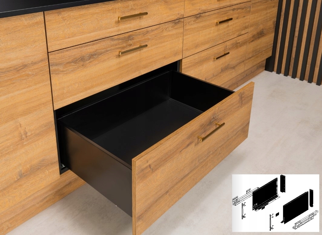 Szuflada Hafele Matrix S Slim Wysoka 450 Czarna