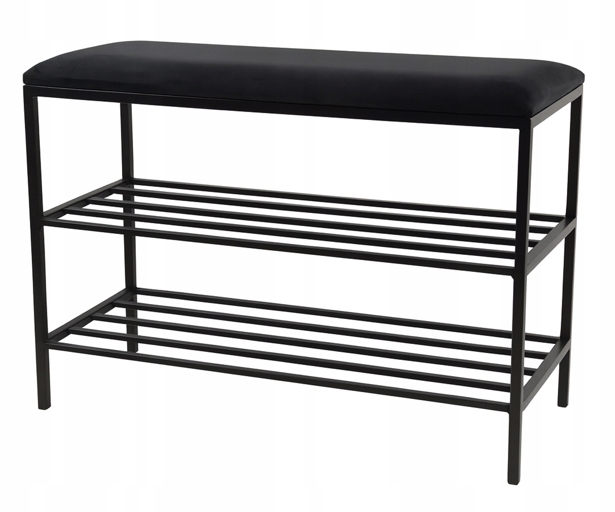 Botník s černým velurovým sedákem Gramix 75 cm, polička, loftový regál