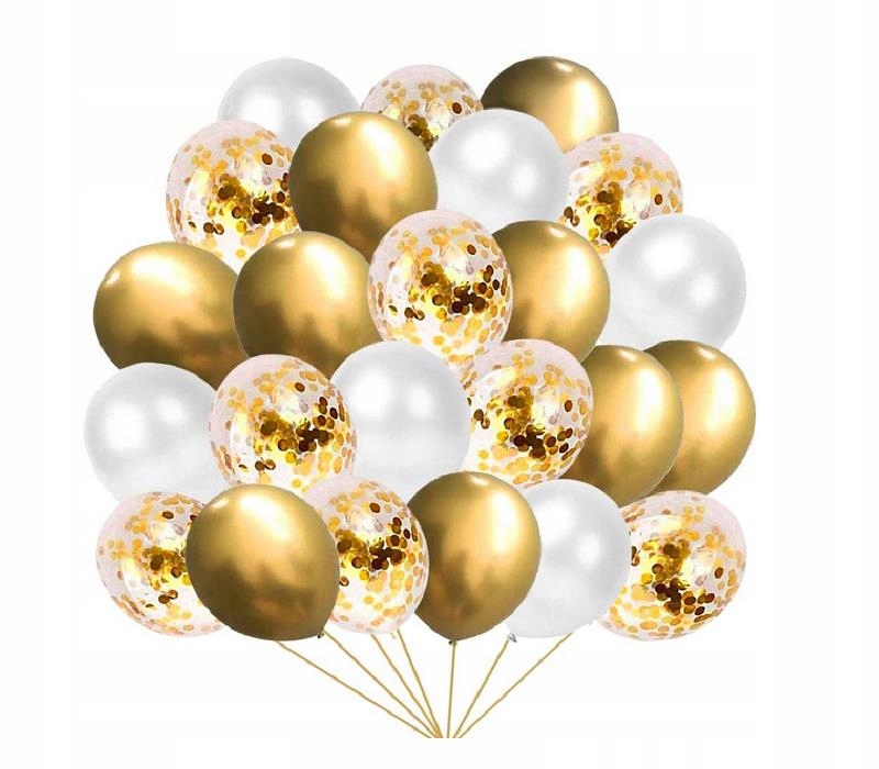 

Balony Biało Złote Z Konfetti mix white gold