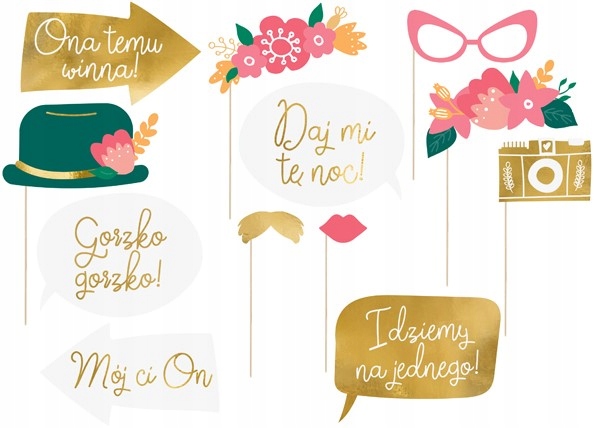 FOTOGADŻET patyczki ŚLUB mix ZDJĘCIA 12 szt