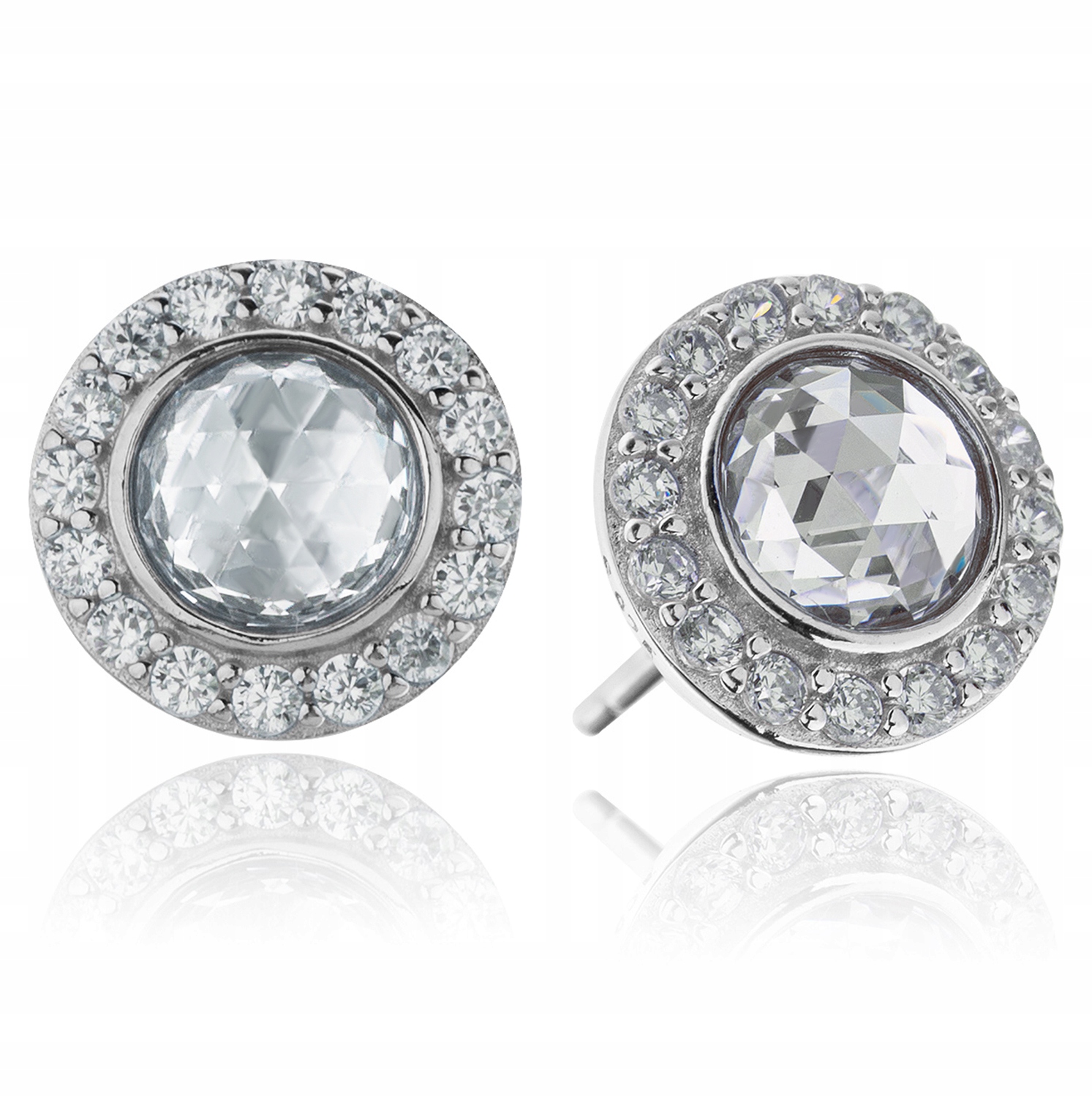 

Srebrne Kółka Z Cyrkoniami Kolczyki Na Sztyfcie