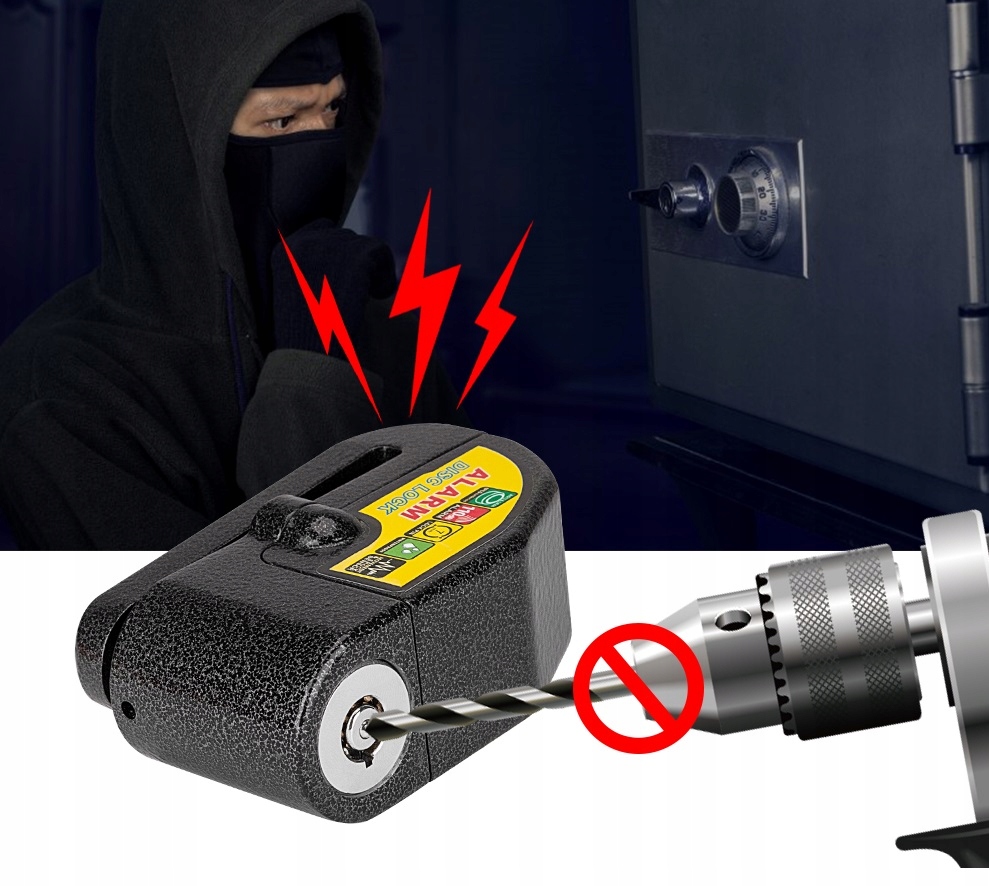BLOKADA TARCZY Z ALARMEM DISC LOCK PRZYPOMINACZ MOTOCYKL SKUTER Waga produktu z opakowaniem jednostkowym 0.4 kg