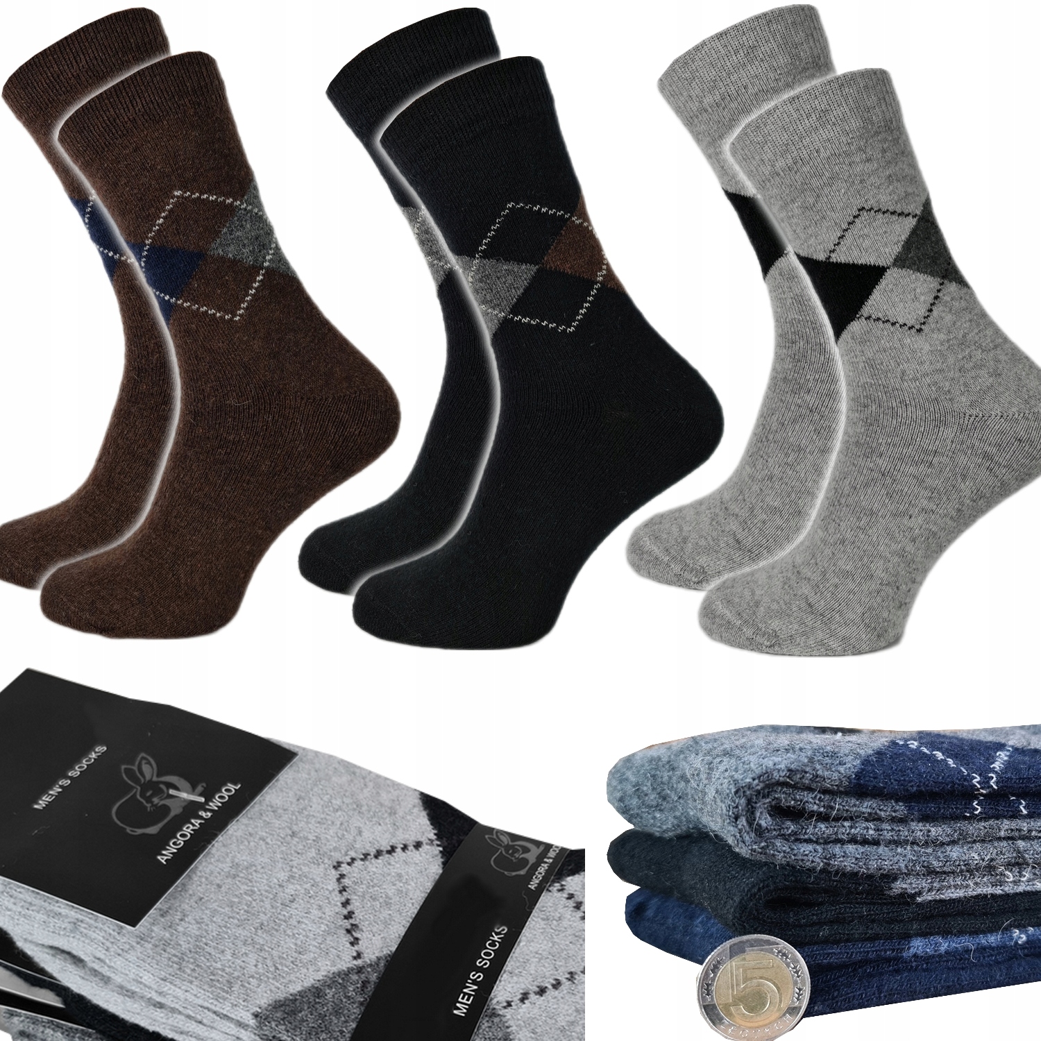 

3x Skarpety męskie Wełniane Angora Termo, 43-46