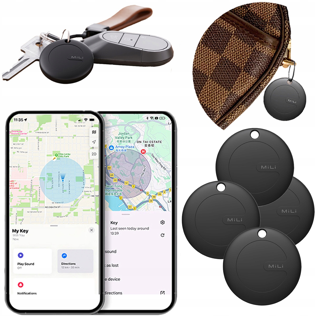 4x Gps lokátor MiTag MiLi Duo Android iOS pro batoh na klíče od zavazadel