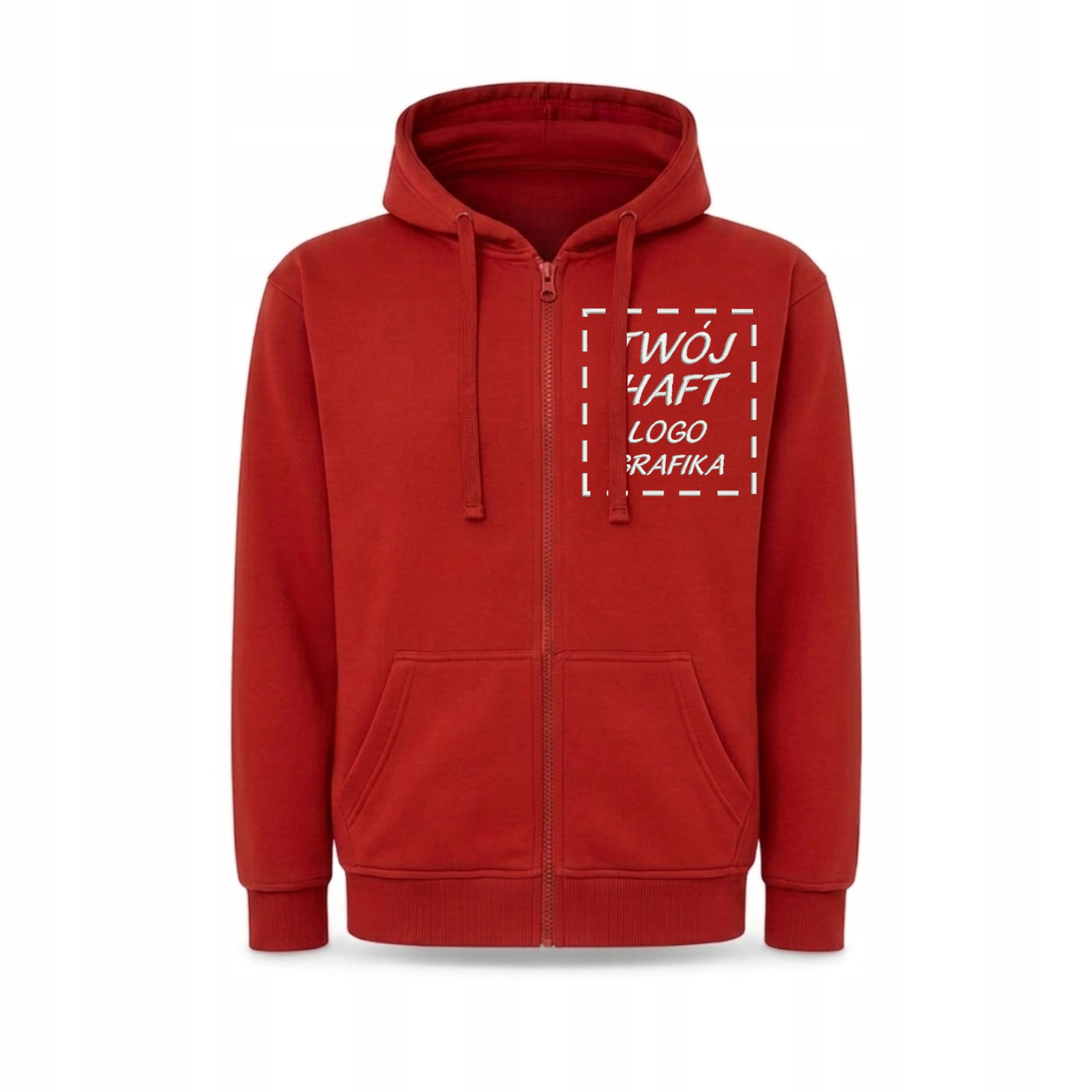 Rozepínací Mikina s kapucí Vlastní Výšivka (ne s potiskem) Logo Pánská Červená