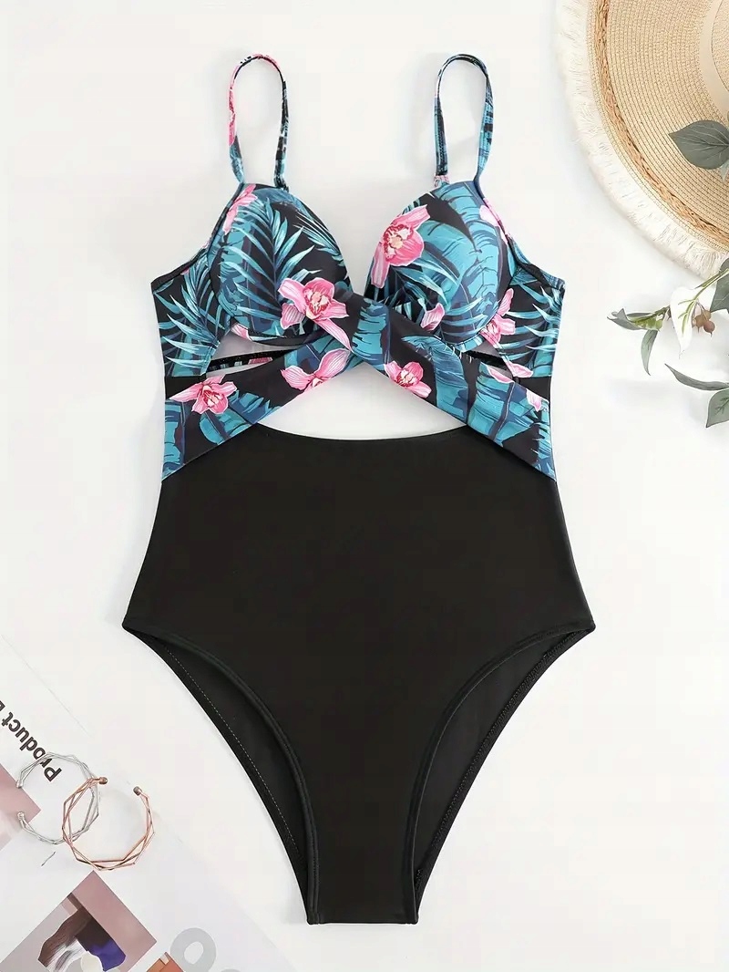 STRÓJ KĄPIELOWY JEDNOCZĘŚCIOWY PUSH-UP ROŚLINNY NADRUK ROZM M (73) Wzór dominujący roślinny