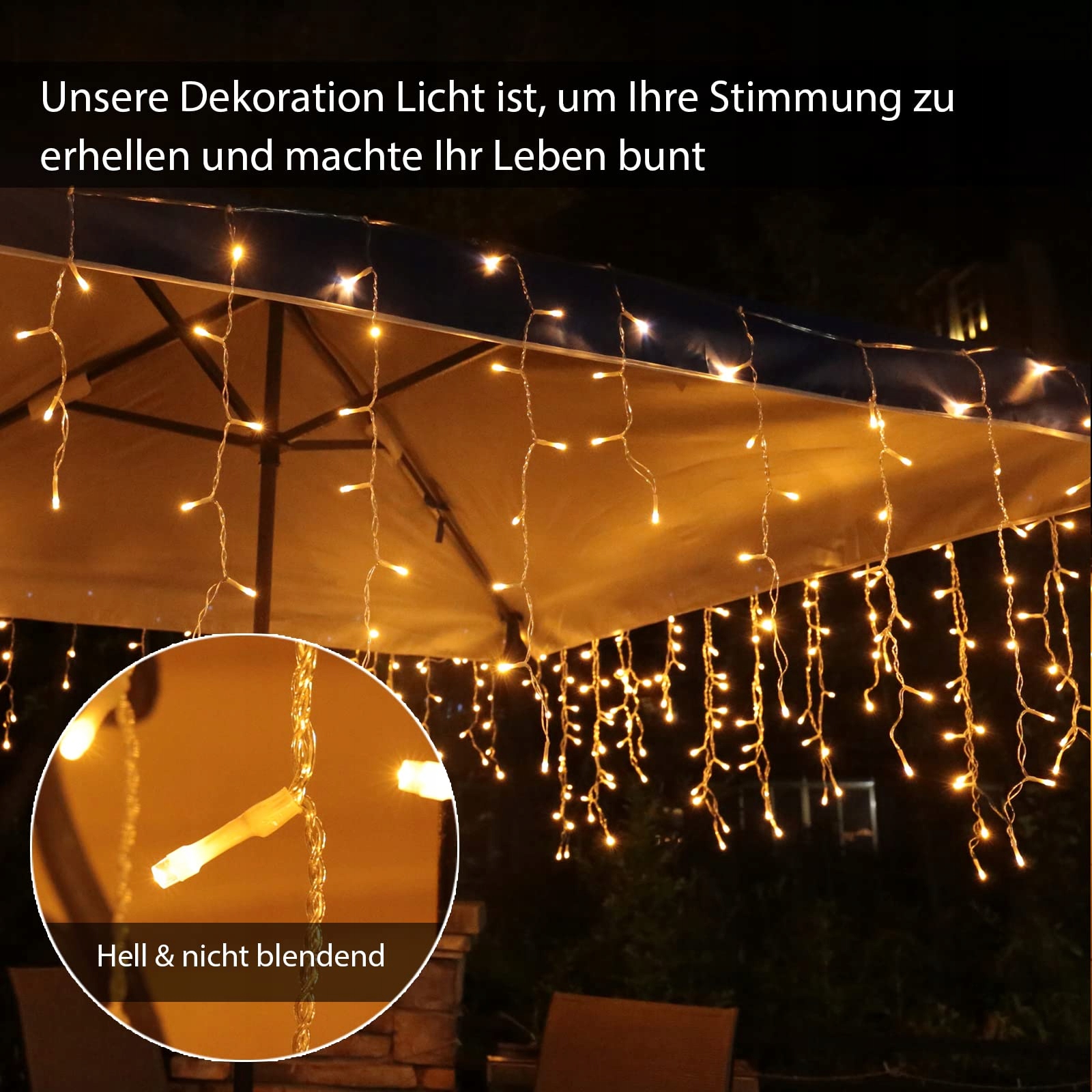 LICHTERKETTE Kurtyna LED 15m 600 LED IP44 Timer 8 Trybów — miniatura 3