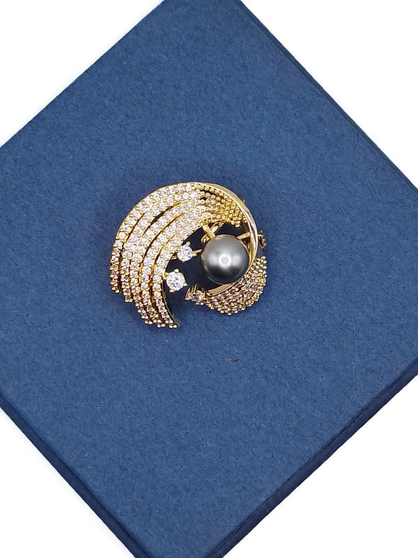 Luxusní Brož S Přívěskem, Stuha, Perla, 18K Zlato Dárek Krabička