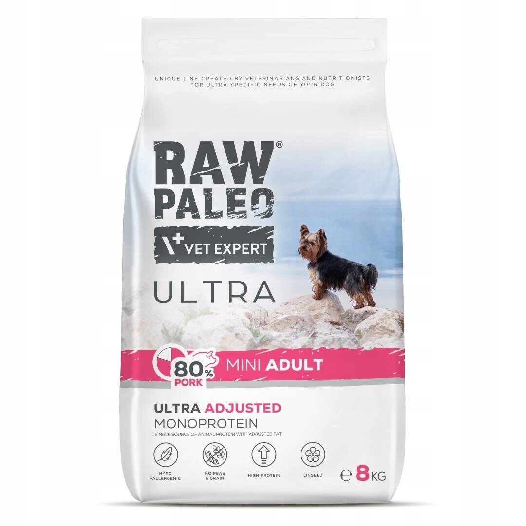 Raw Paleo Ultra Pork Mini Adult 8kg Sucha Karma z Wieprzowiną Dla Psa