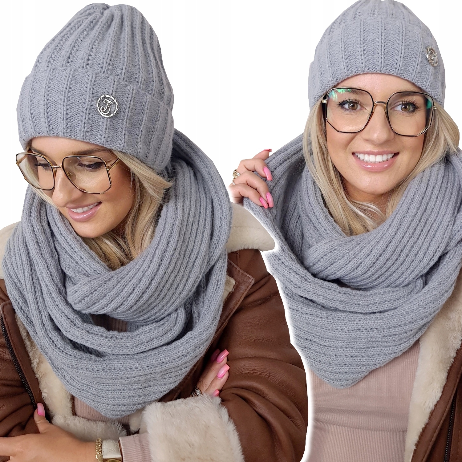 Krásný dámský Set Čepice Nákrčník Teplá zimní šála Polský Premium