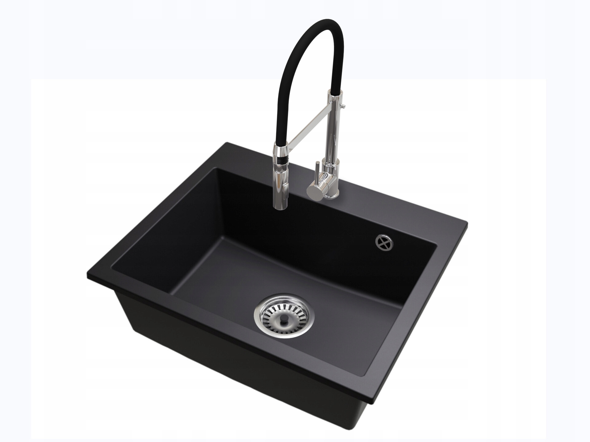 Granitový dřez Jednokomorový Velký Exclusive 55 Sifon chrom Baterie