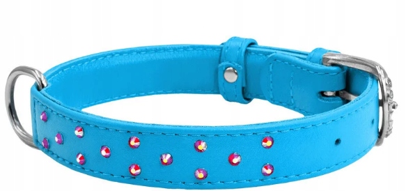 Levně Obojek Pro Psa Z Kůže Waudog Collar 25 MM 38-49 CM Modrý Zirkony Módní