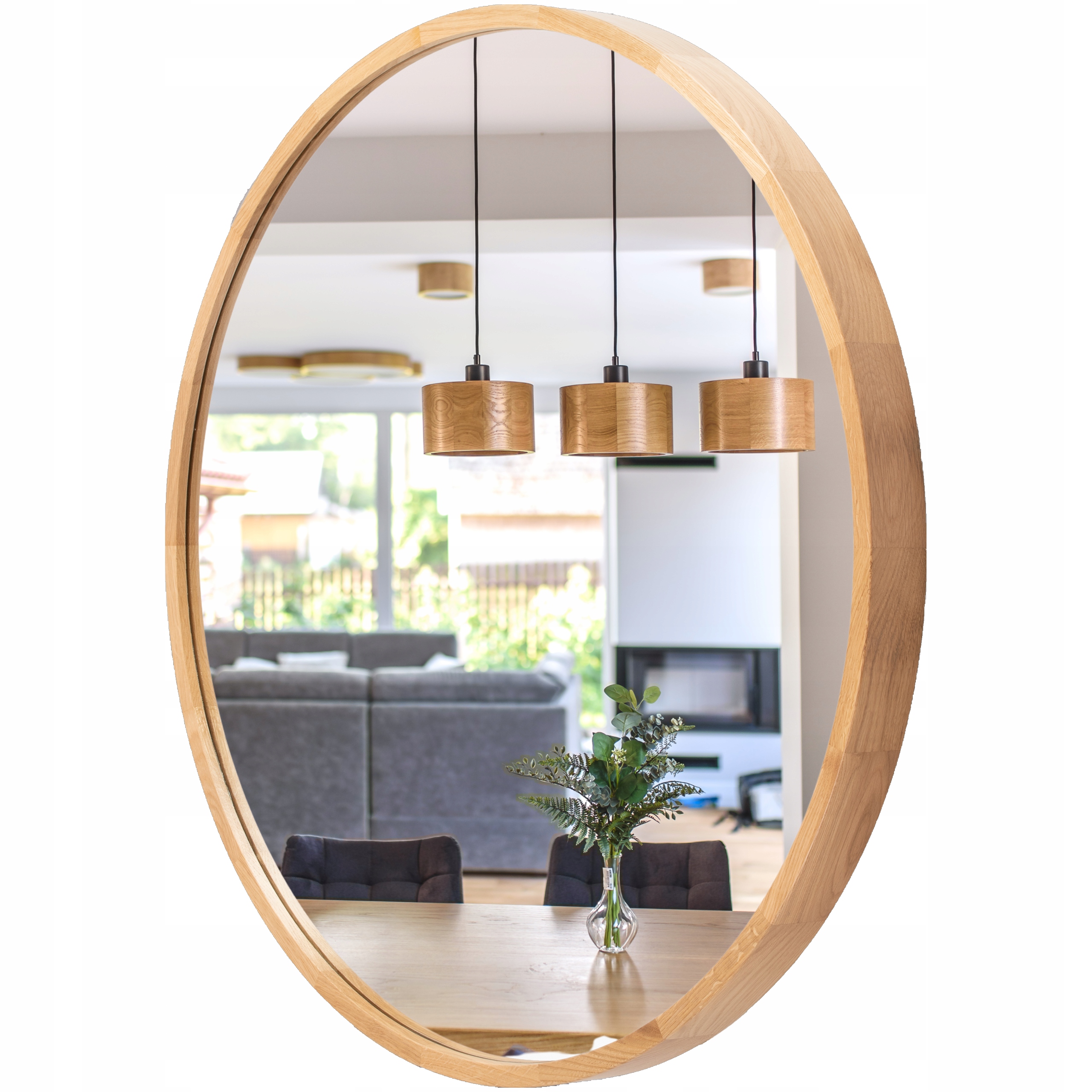 Kulaté nástěnné koupelnové Zrcadlo Leja, průměr 700 mm, Dub, v dřevěném rámu, Stylové