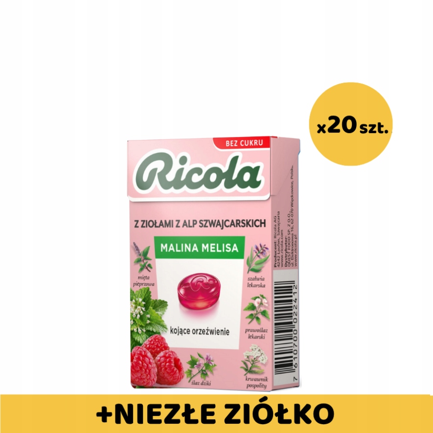 Levně Ricola Malina Melisa 27,5g (souhrnné balení 20 Ks) Dárek