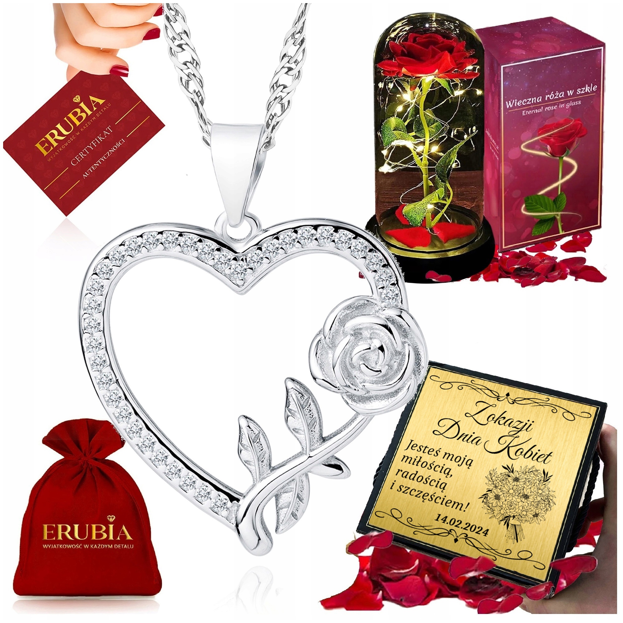 Dárek Pro Ženu K 40 50 60. Narozeninám, Řetízek Srdce Růže Gravírování