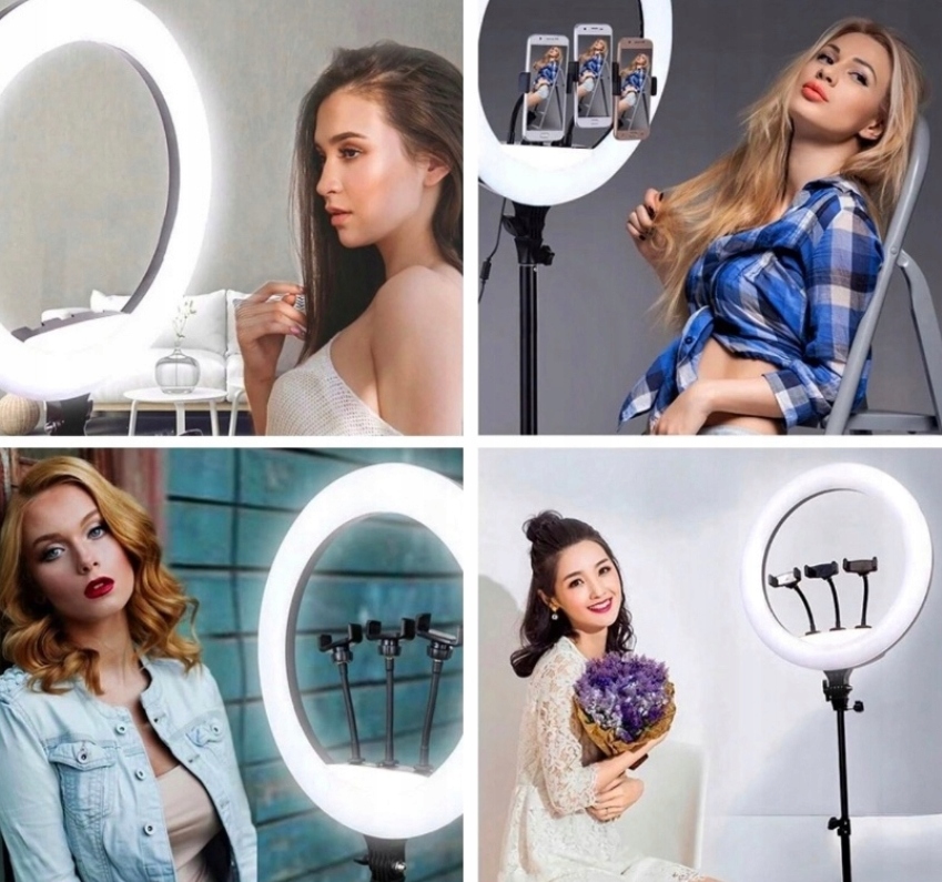 LAMPA PIERŚCIENIOWA 240W RING LED 45cm DUŻA PILOT + STATYW 220cm NA TELEFON Źródło światła LED