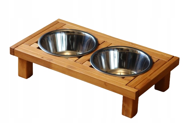 Levně Dřevěná konstrukce plus dvě misky kovové 2x0,45l. pro kočky stojan sada