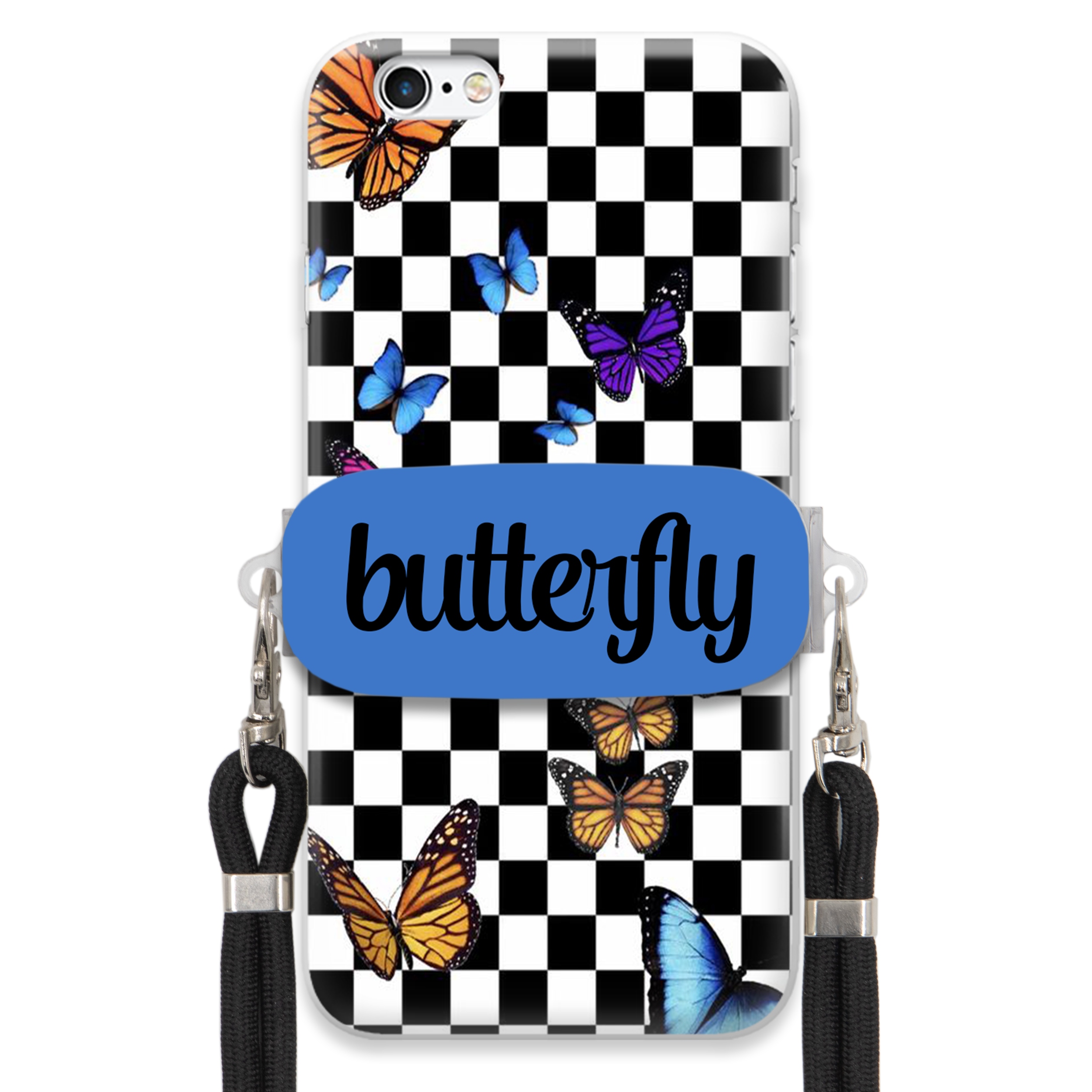 Puzdro Pre iPHONE 6 Plus Case Držiak Obdĺžnikový Čierny Vodítko Butterfly Motýle