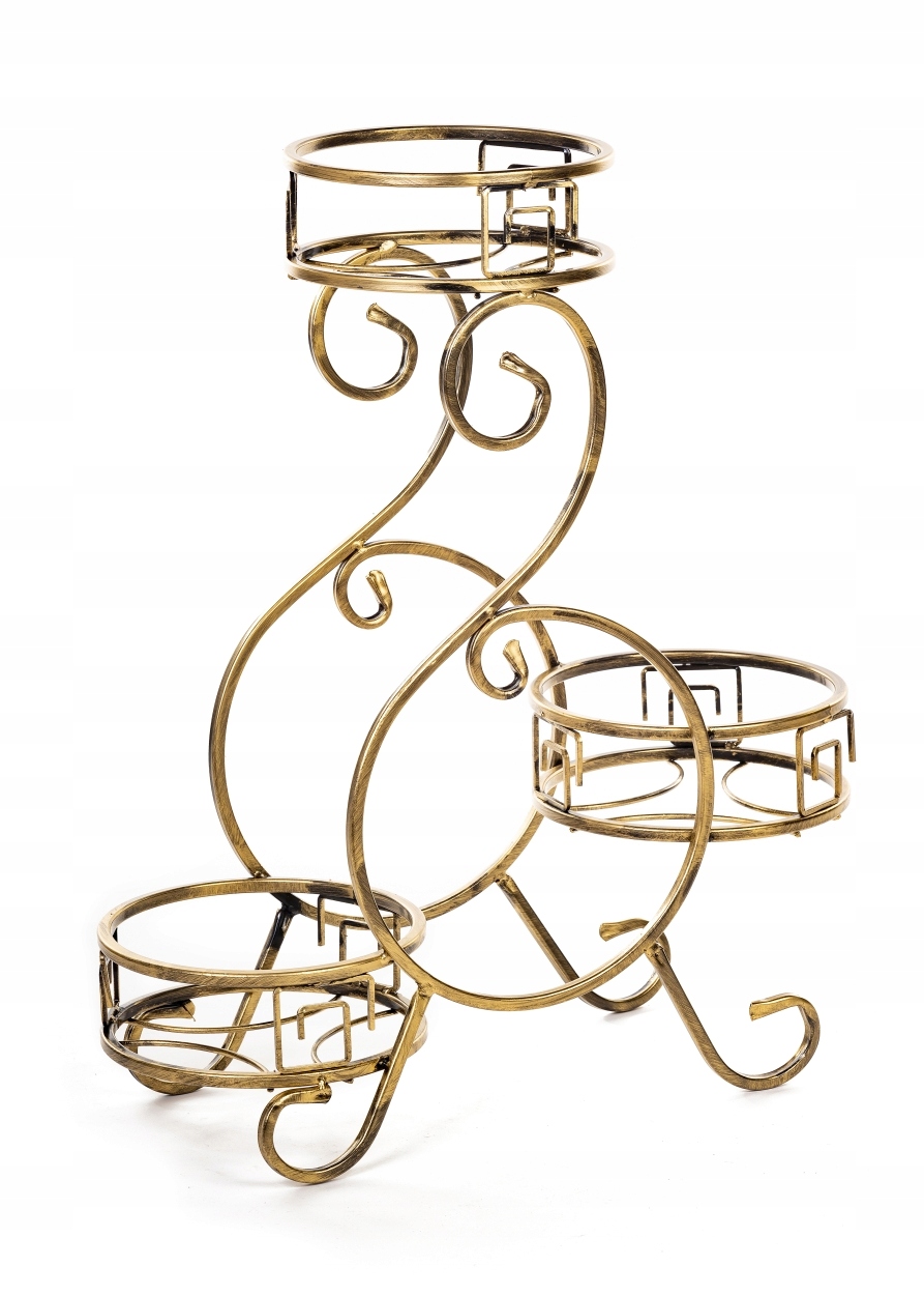 

Kwietnik metalowy na 3 donice złota patyna retro