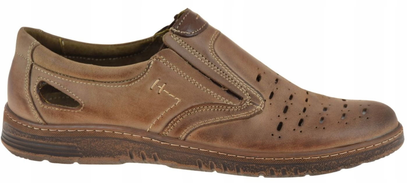 Pánské kožené mokasíny béžové lehké ažurové boty na léto 381-6-P VEL.45