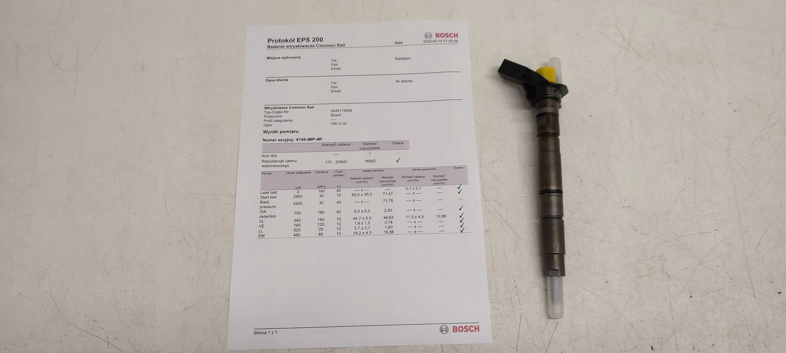 injector sprawdzony wydruk 0445115054 059130277AJ