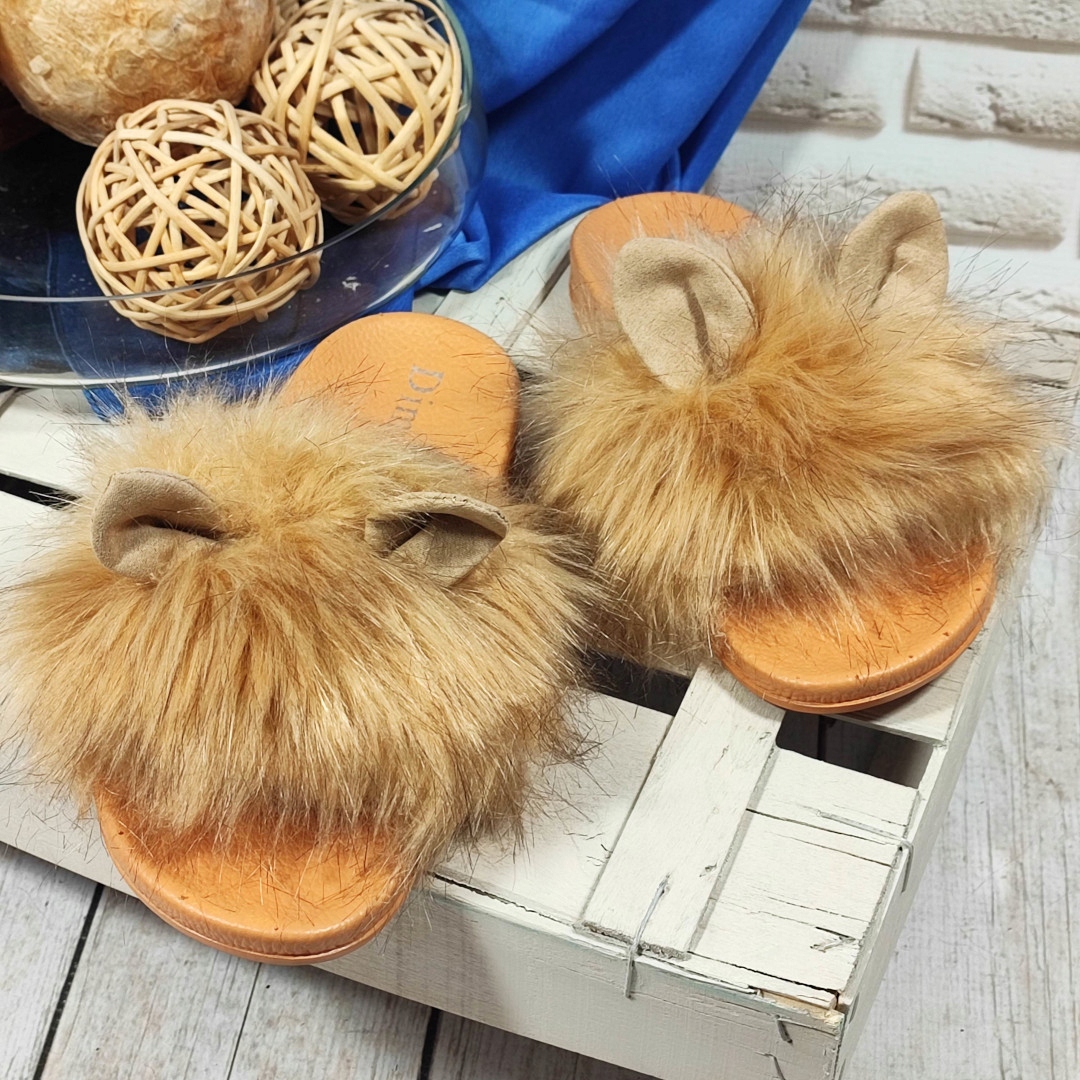 KLAPKI DAMSKIE Z FUTERKIEM I USZKAMI| - beż r 41 Rozmiar 41