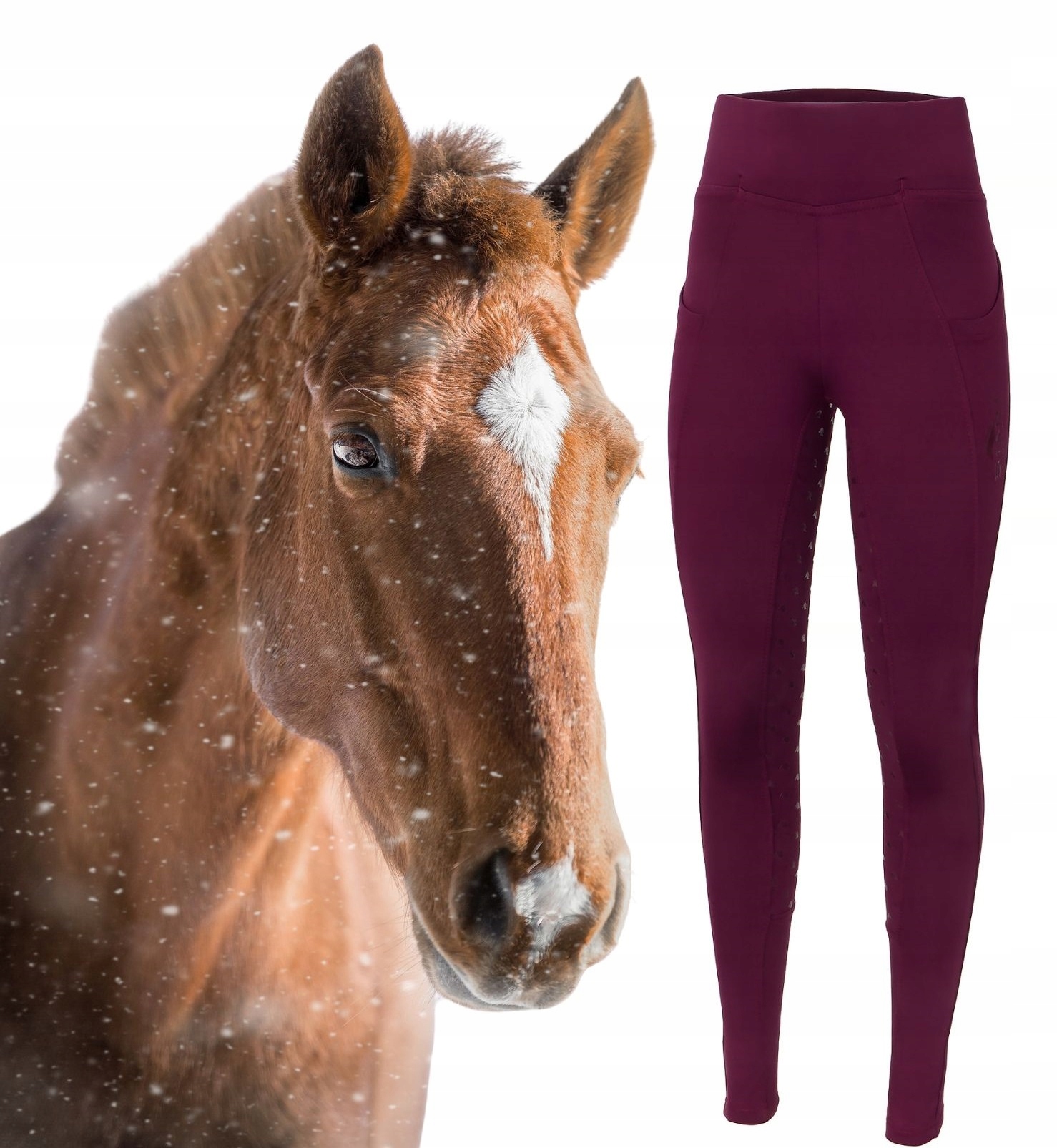 Legginsy jeździeckie damskie ocieplane Start Knowsley FullGrip bordowe 36