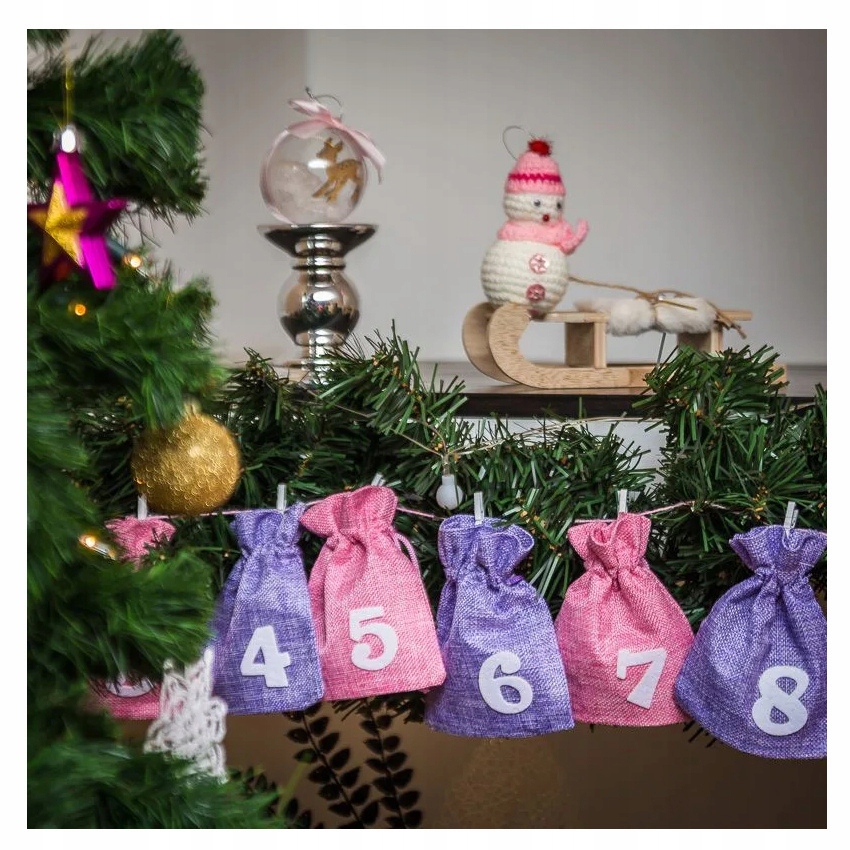 Adventní kalendář sada 24 prázdných sáčků s čísly, girlanda, dekorace