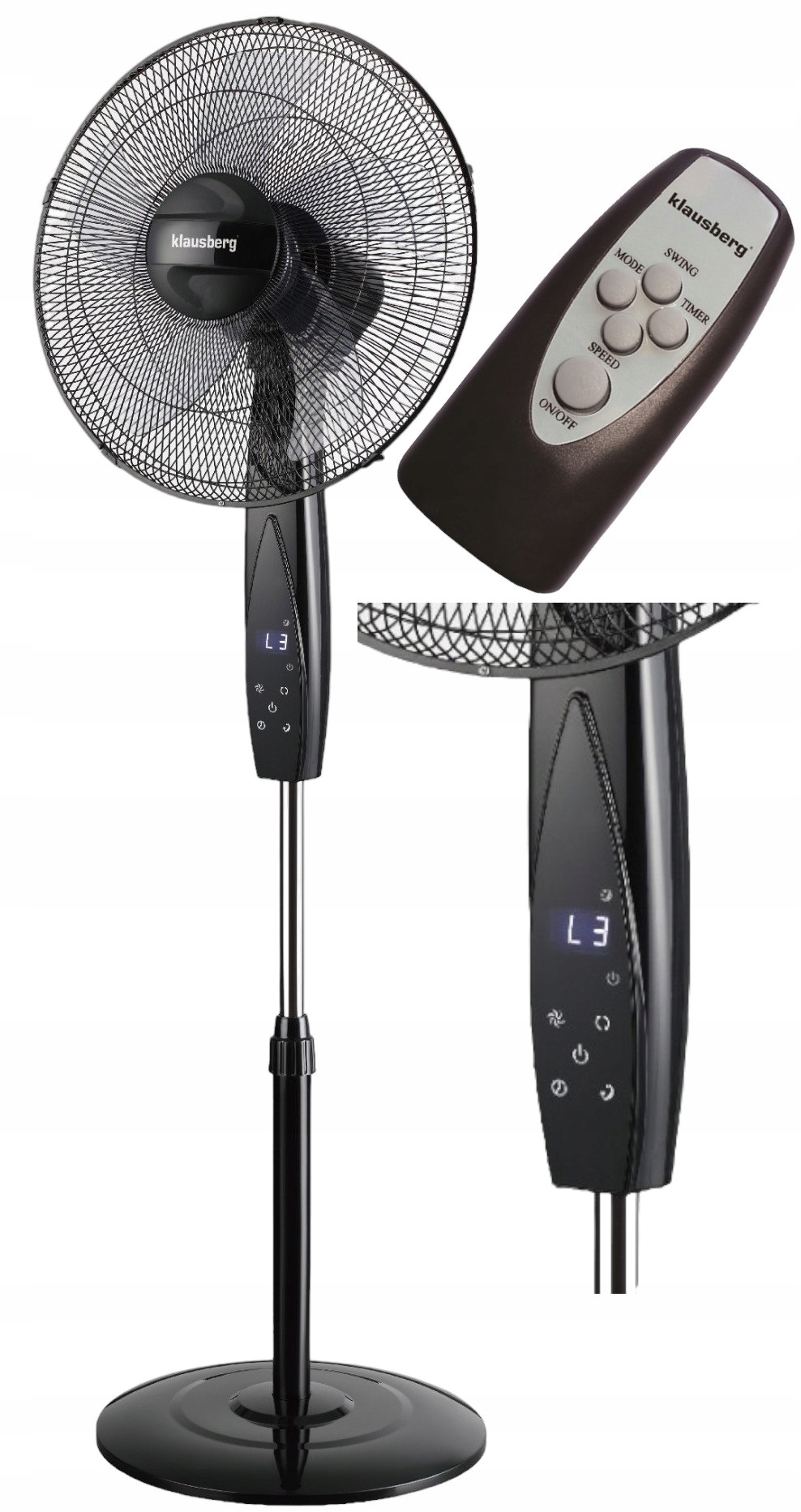 Duży Wentylator Stojący Wiatrak Podłogowy Cichy Mocny 40cm 50W Pilot 7718