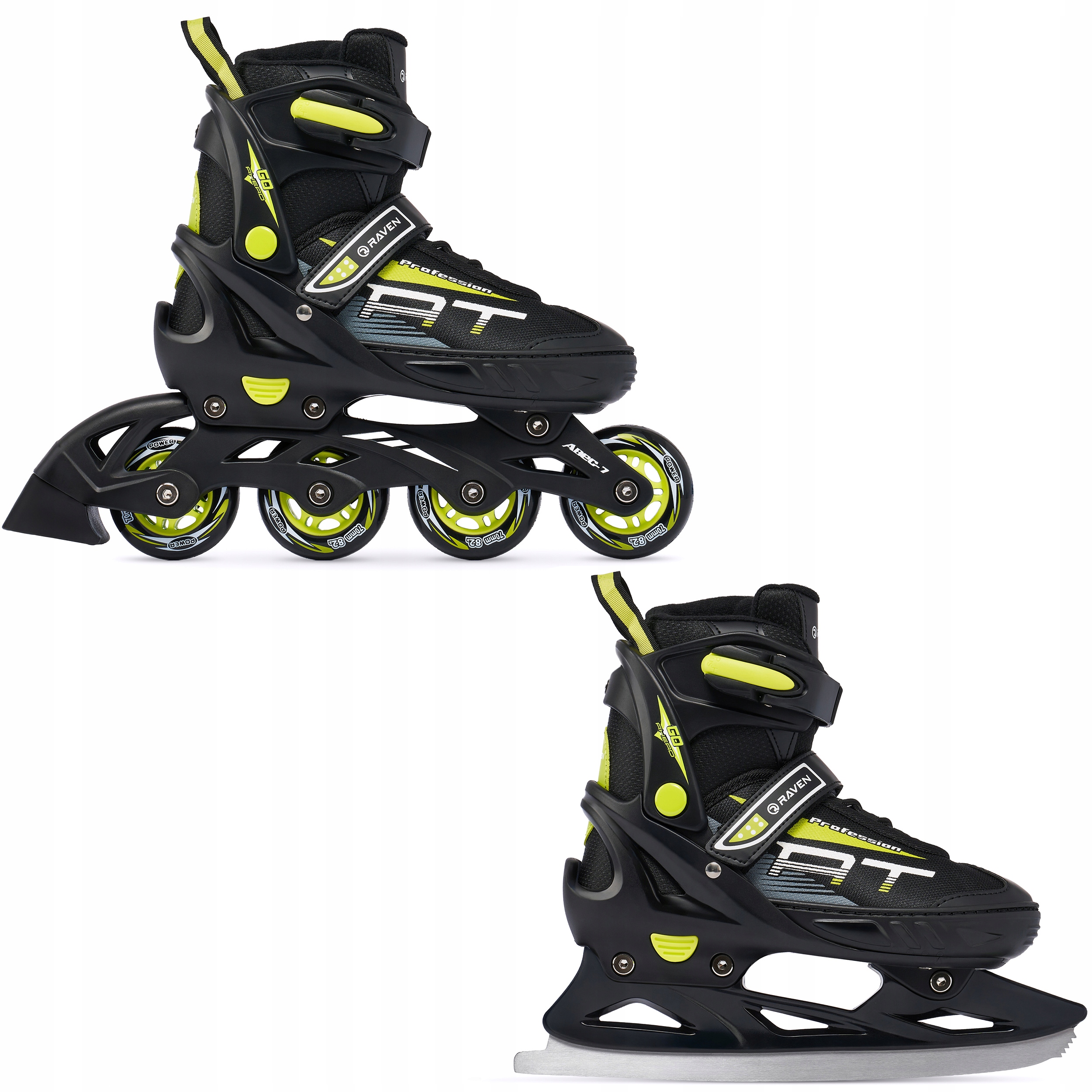 Rolki Łyżwy figurowe 2w1 Regulowane Raven Profession Black/Lime 38-42