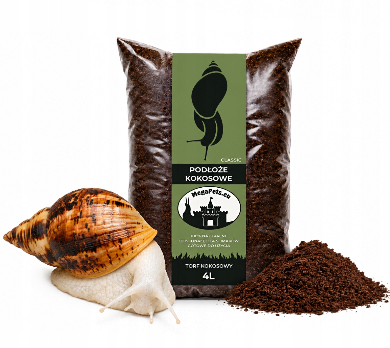 Kokosový substrátе 4L Classic Torf Africké slimáky Achatina Lissachatina