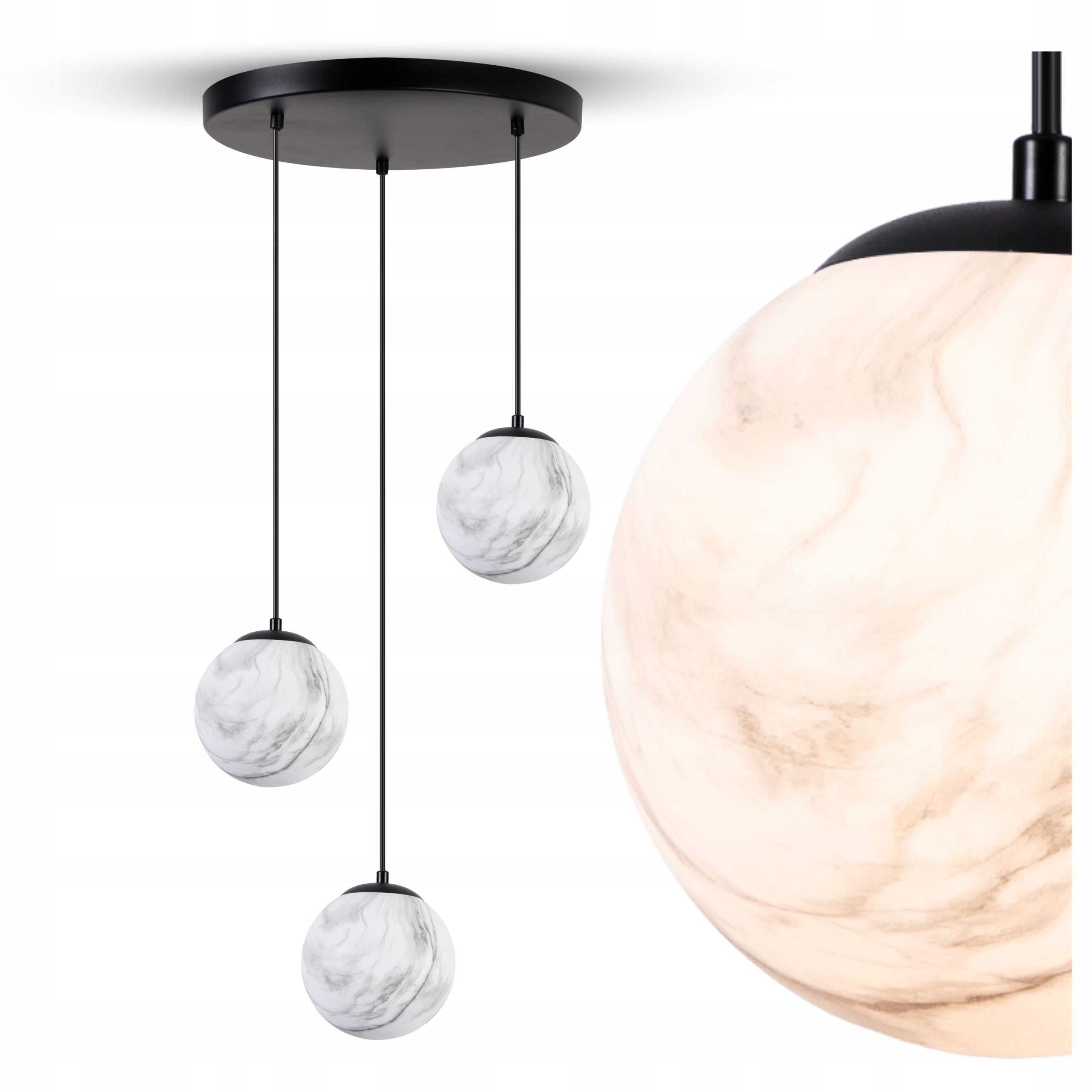 Závěsná stropní Led lampa 3x koule Marmurová skleněná E27 Ozdobný lustr