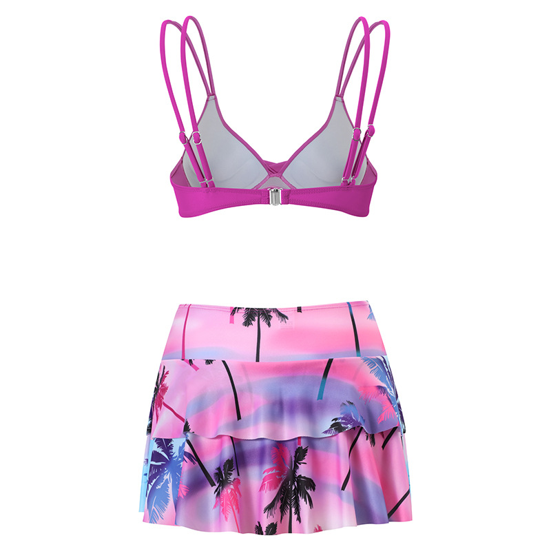 BIKINI STRÓJ KĄPIELOWY PUSH UP ZE SPÓDNICZKĄ RÓŻOWY WAKACJE XXL 44 S M L XL Wzór dominujący roślinny