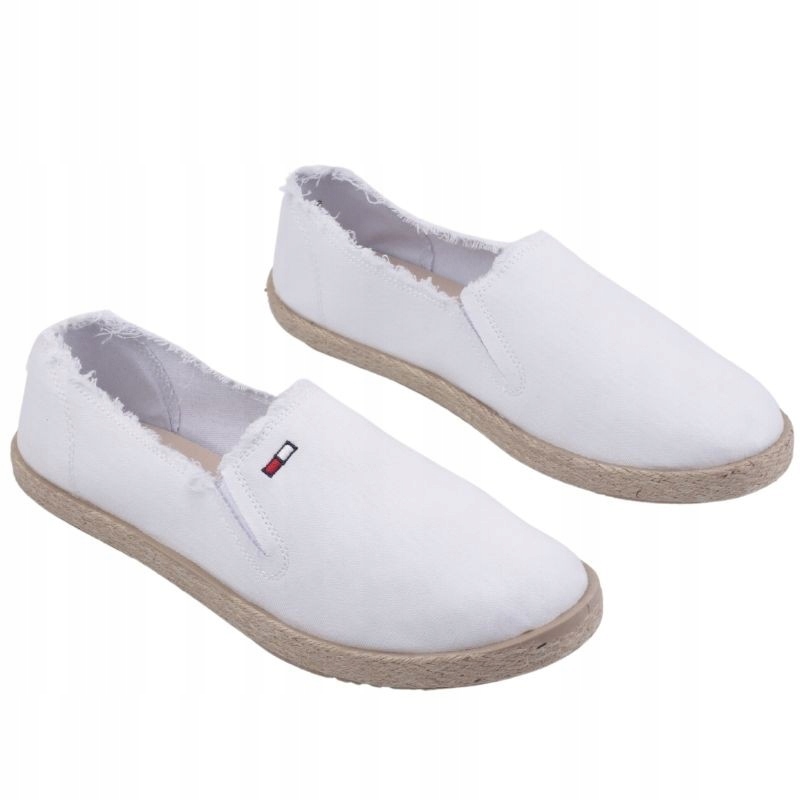 BIAŁE ESPARDYLE MĘSKIE WSUWANE TRAMPKI PŁASKIE TENISÓWKI WKŁADKA EKOSKÓRA Rozmiar 44