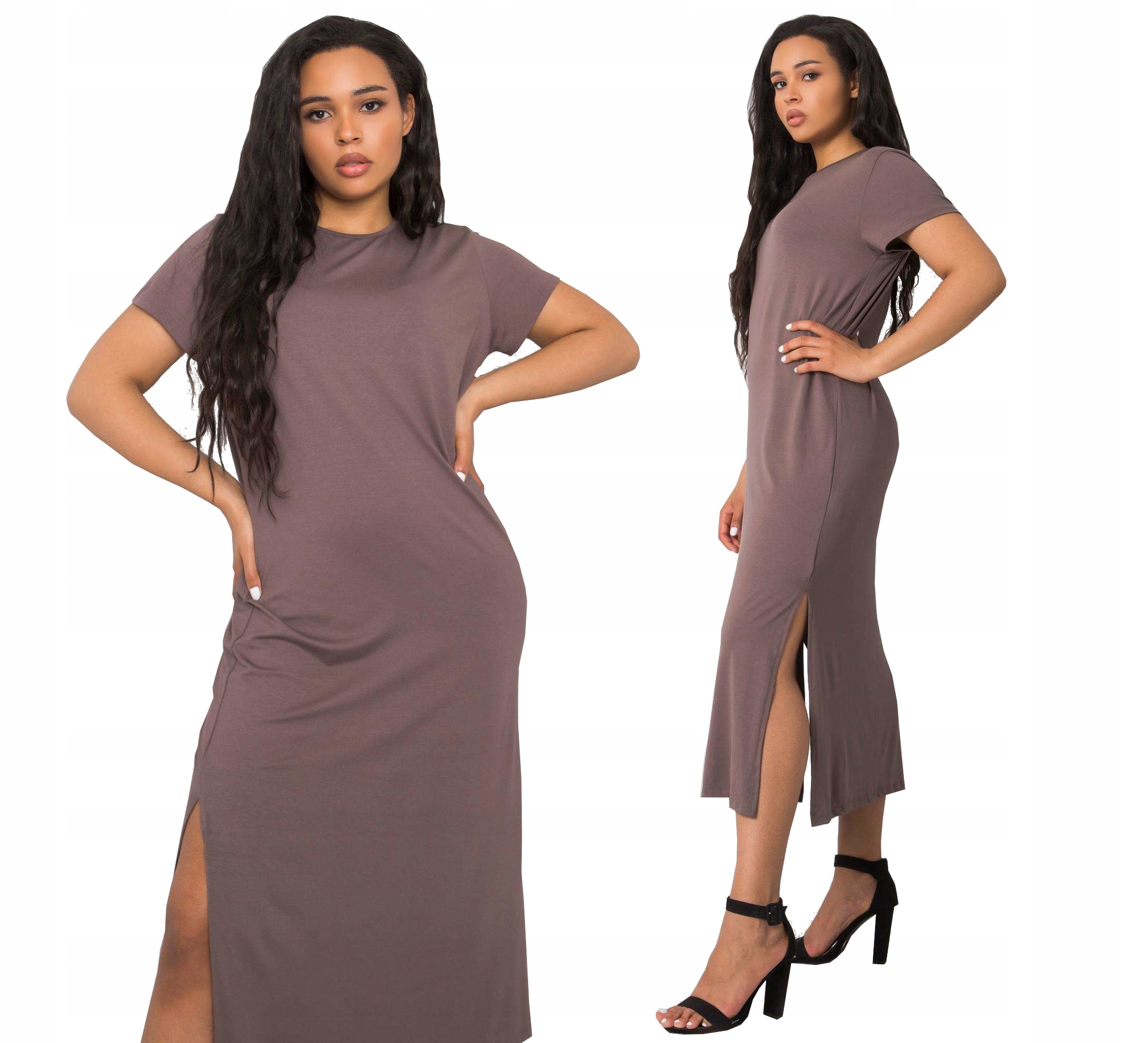 

Sukienka tunika Plus Size długa Lato kawowy XL