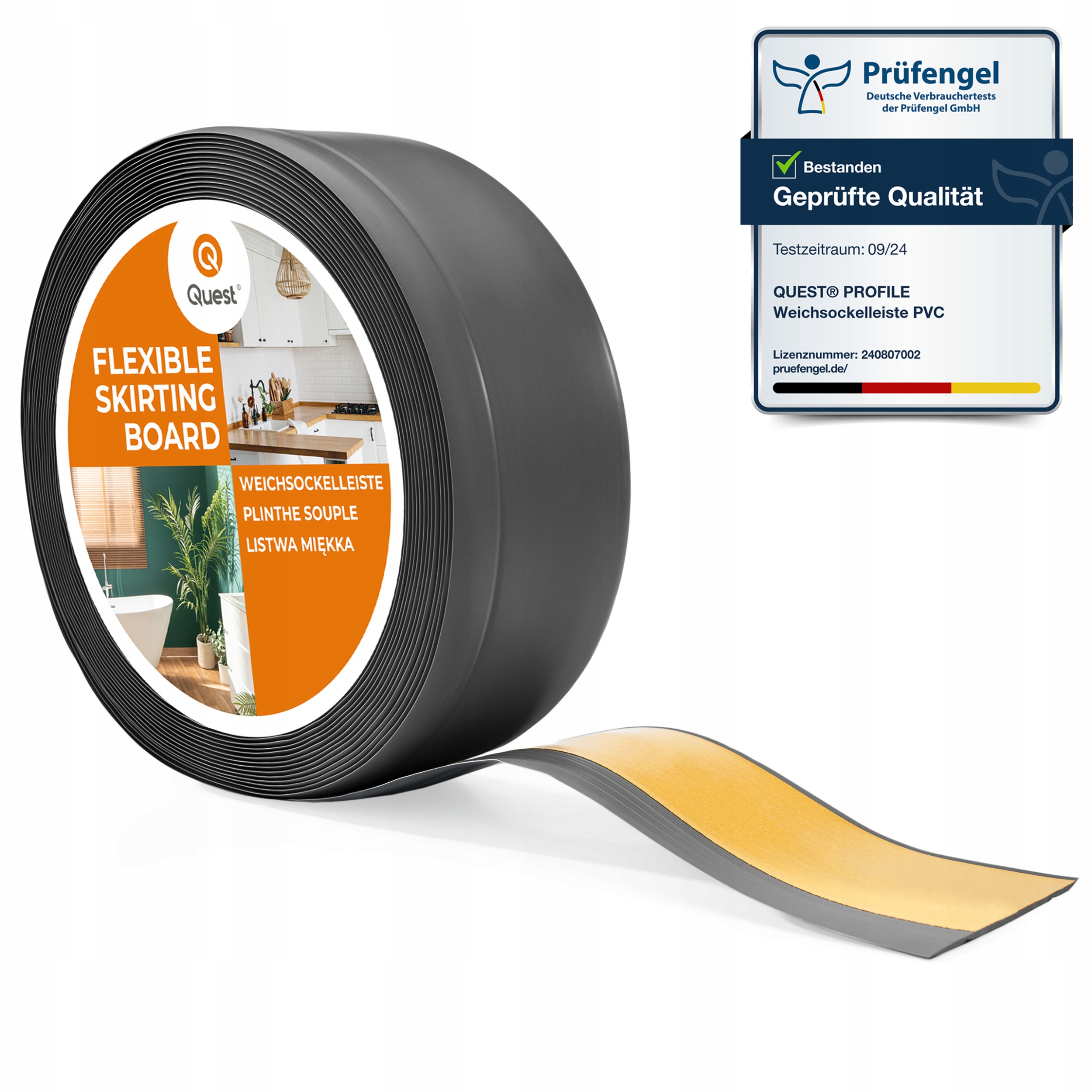 Pvc podlahová lišta samolepicí soklová 70x20 mm tmavě šedá, 25 m