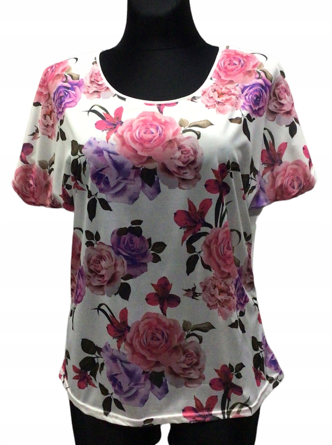 

Bluzka Damska Luźna W Kwiaty Krótki Rękaw Efbu - L