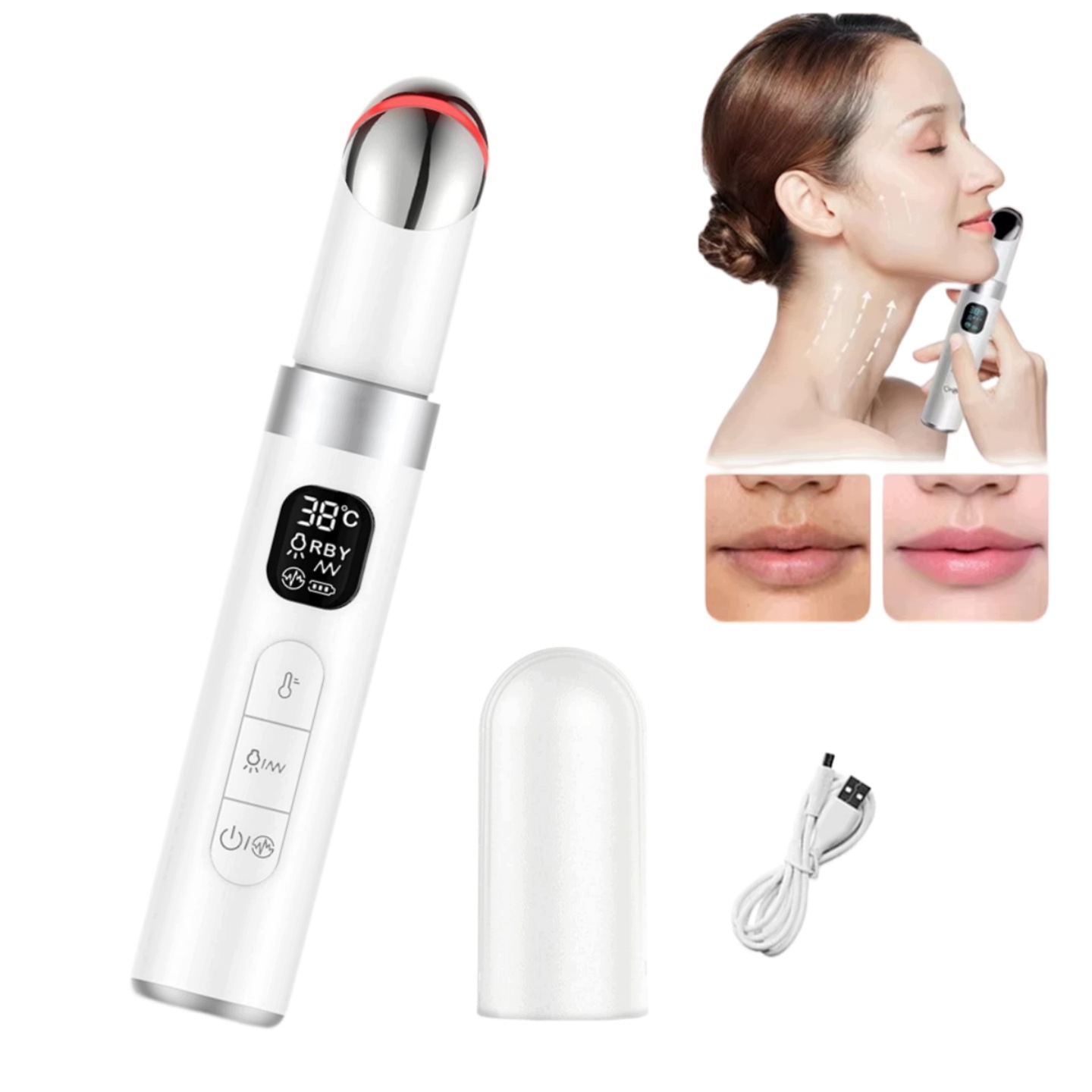 Masážní Přístroj na obličej očí a rtů Fototerapie Led Vibrace Ems Beauty