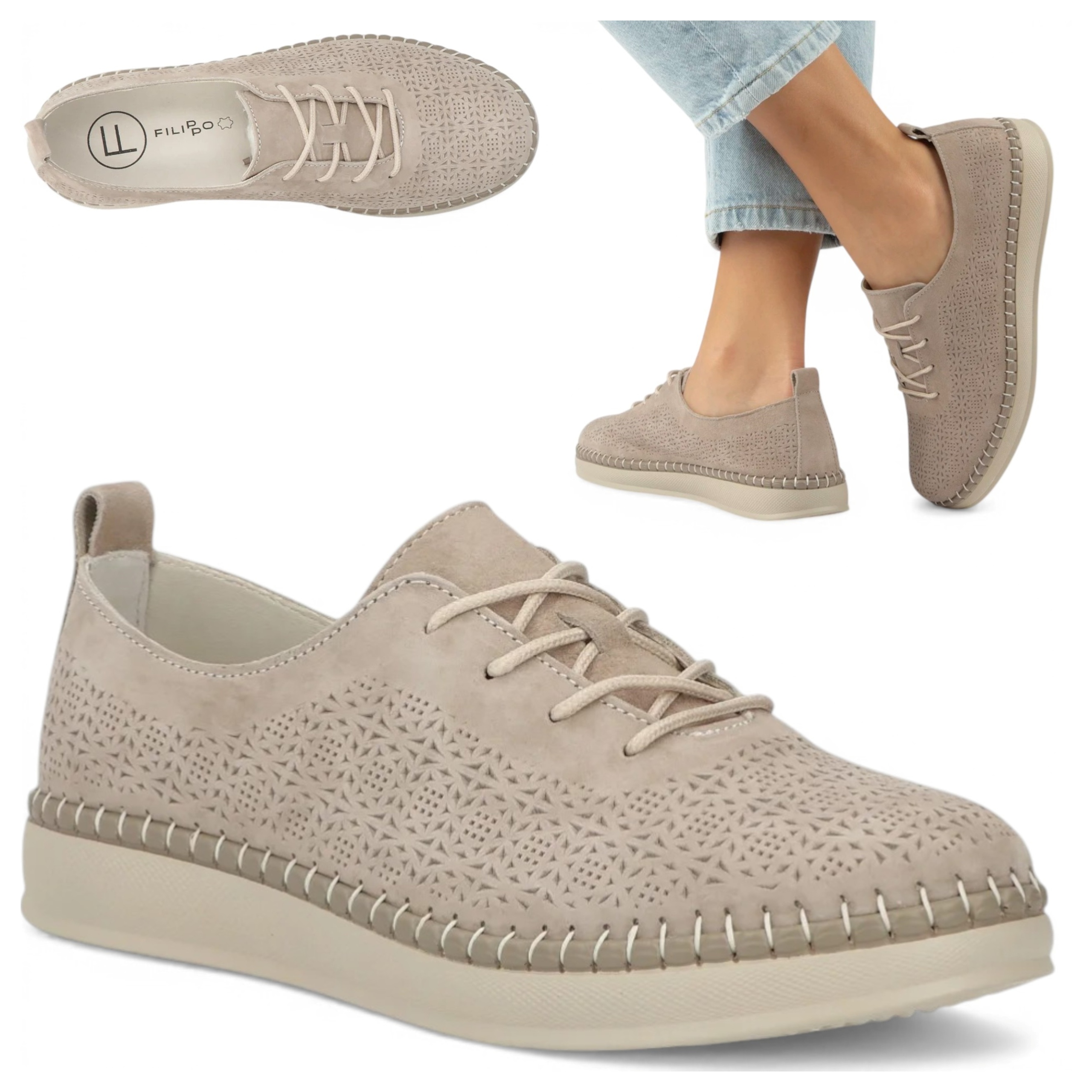 Dámské kožené tenisky 39 Filippo Pohodlné polobotky, béžové, prodyšné