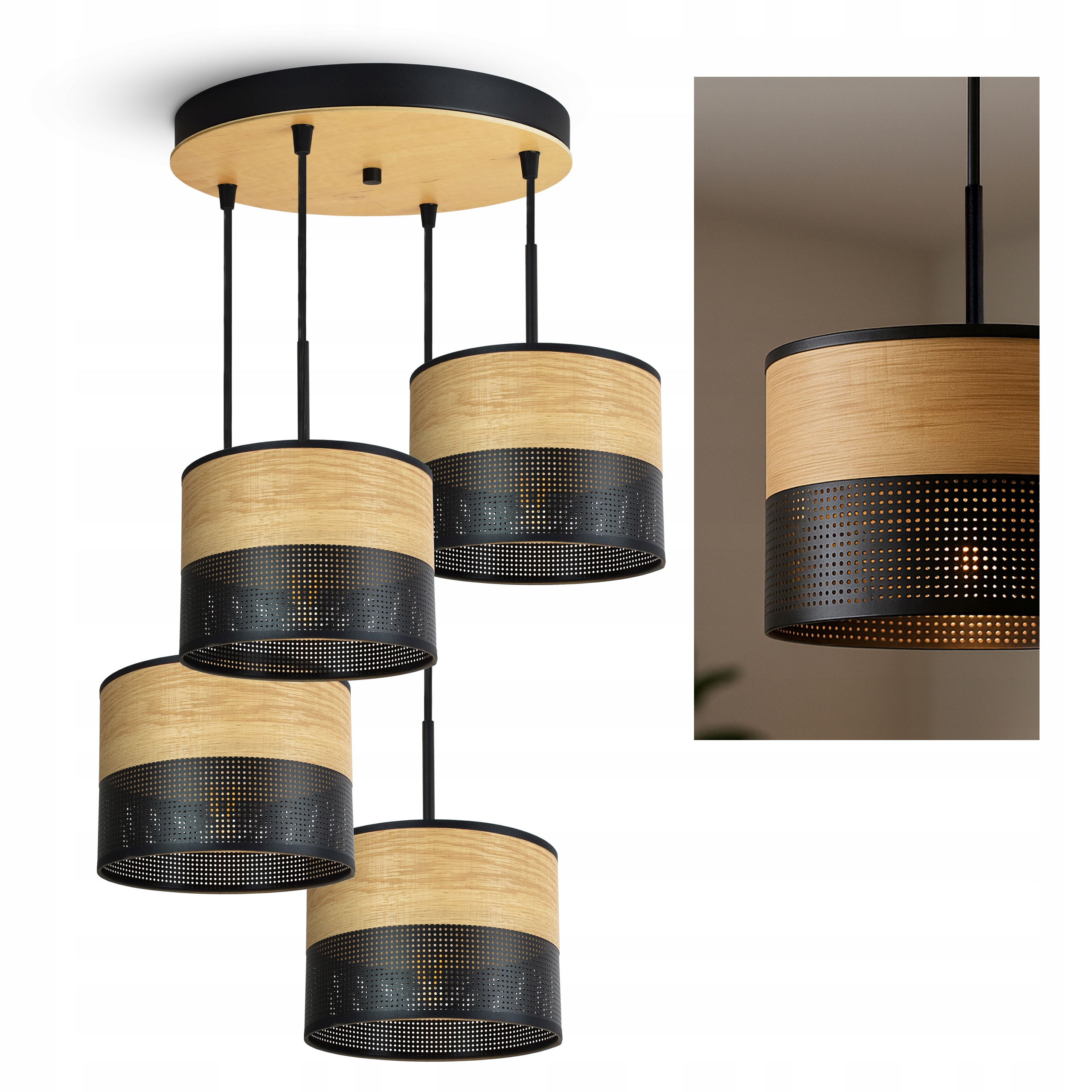 Závesná stropná lampa luster čierna z dreva 497-EZ4 nad stôl Loft Led