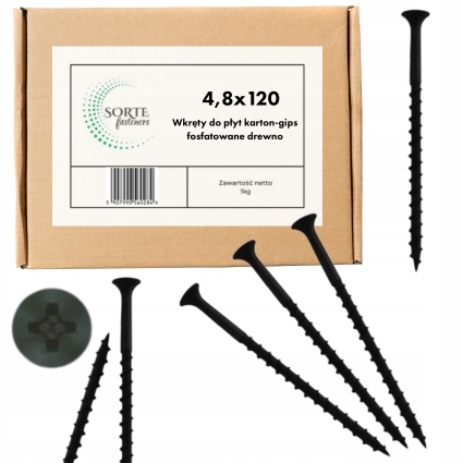 Šroub sádrokartonové desky fosfátované dřevo 4,8x120 5 kg 500 Sorte Fasteners