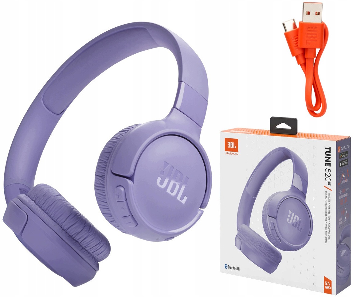 Słuchawki nauszne bezprzewodowe BLUETOOTH5.3 Jbl Tune 520BT składane fiolet