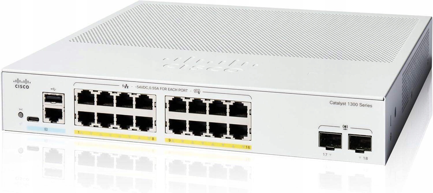 Prepínač Cisco C1300-16P-2G 16-portový Ge PoE+ 120W 2x1Gb Sfp