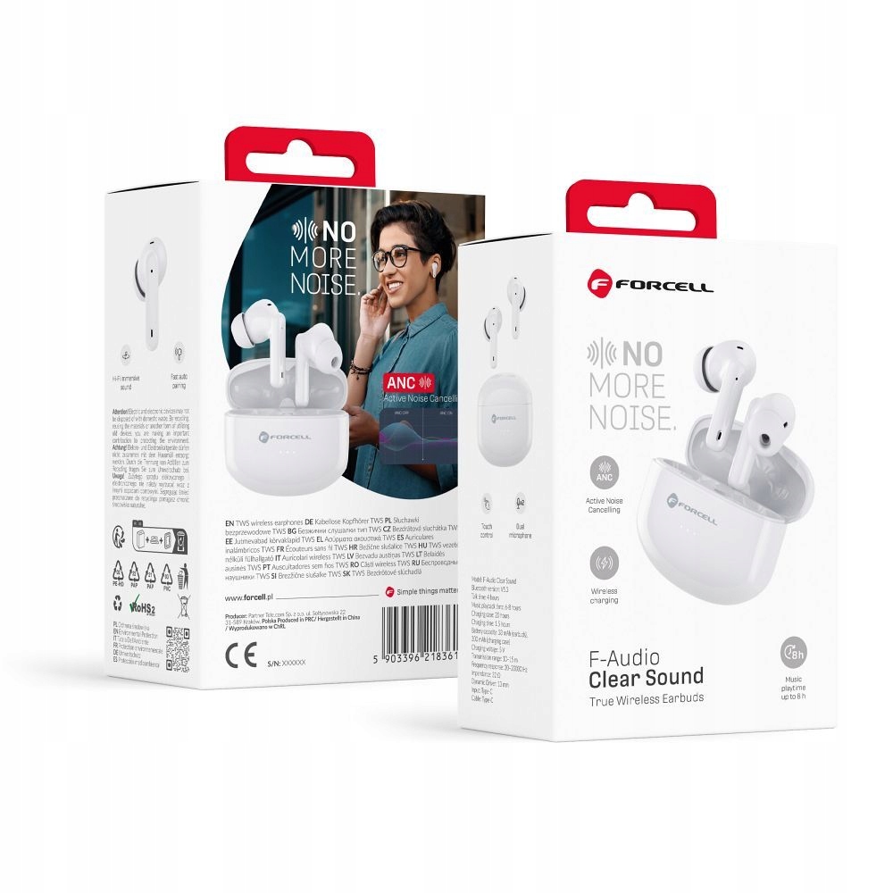 Bezdrátová sluchátka do uší Forcell F-Audio Tws Clear Sound, bílá