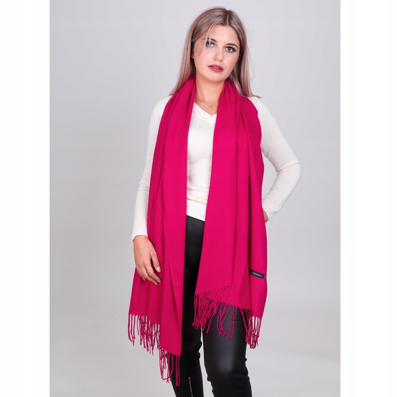 Duży gładki damski szal fuksja
