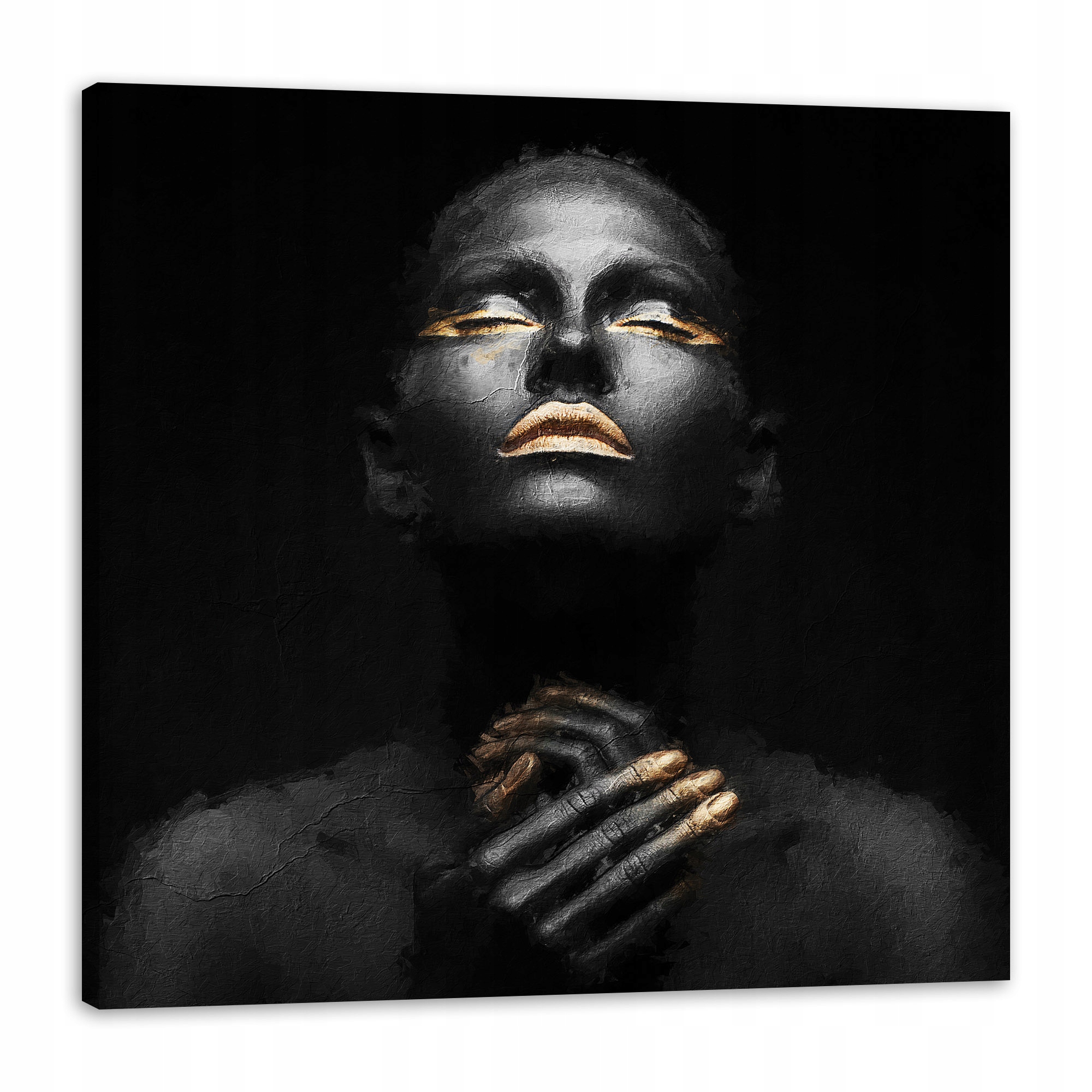 Obraz na plátně Černá žena Zlaté nehty Ústa Oči 80x80 cm