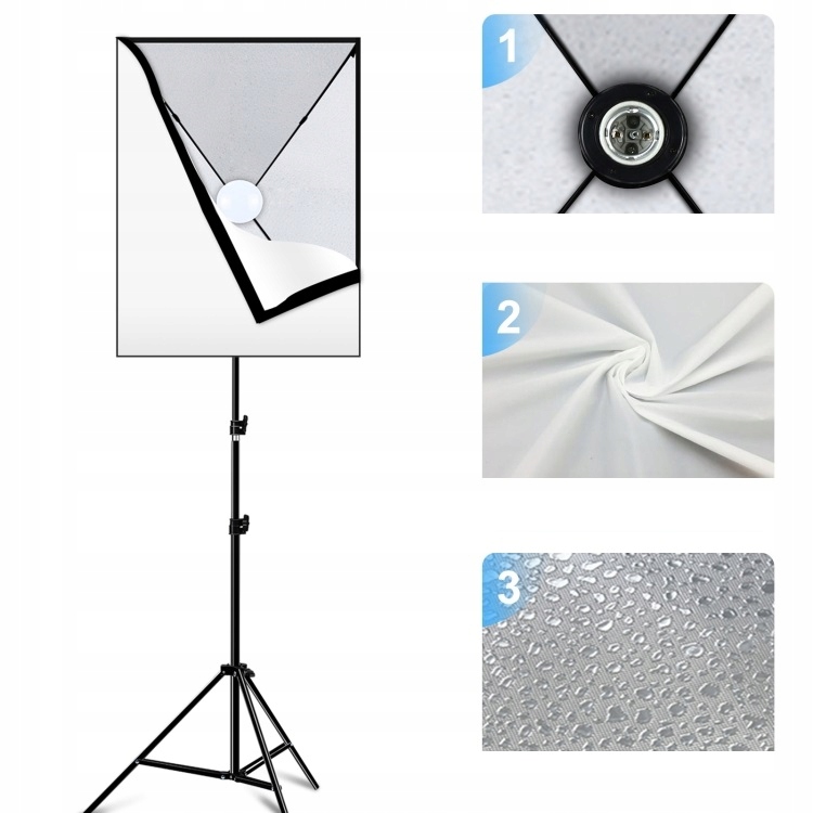 LAMPA STUDYJNA PULUZ SOFTBOX 50x70 cm ŻARÓWKA LED OŚWIETLENIE Informacje o bezpieczeństwie CE