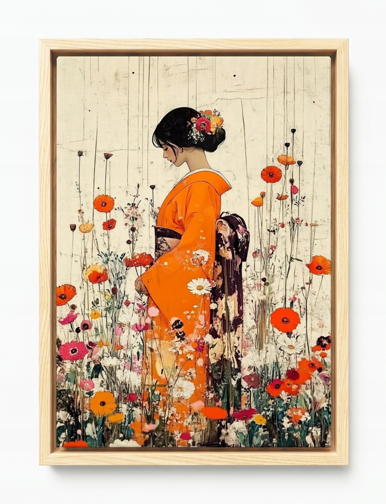 Obraz Rám Americká Krabička Žena Dívka Japonsko Kimono Květiny 80x120