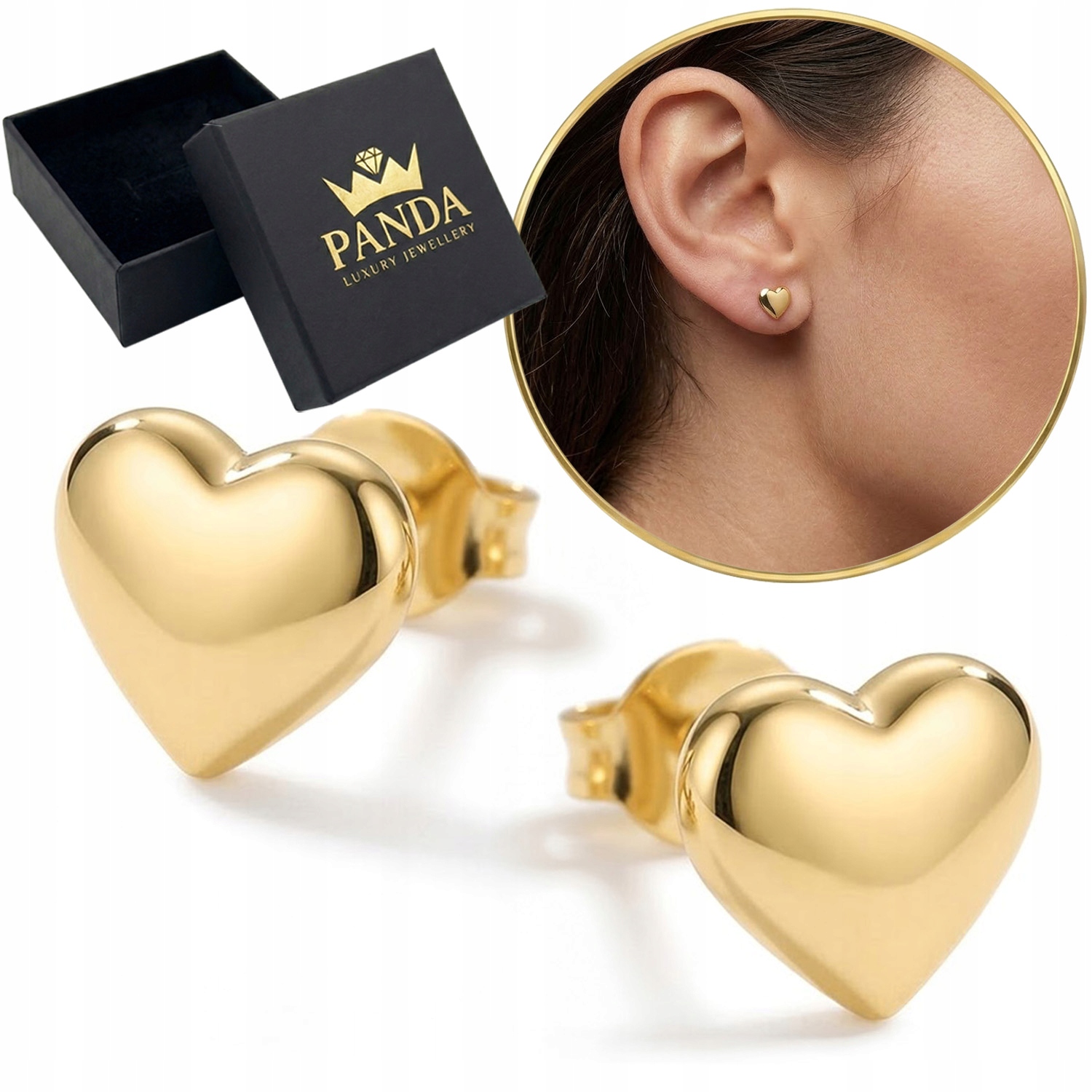Zlaté Náušnice Srdce Srdíčka 585 14K Dýka Dárek Hladké šroubky