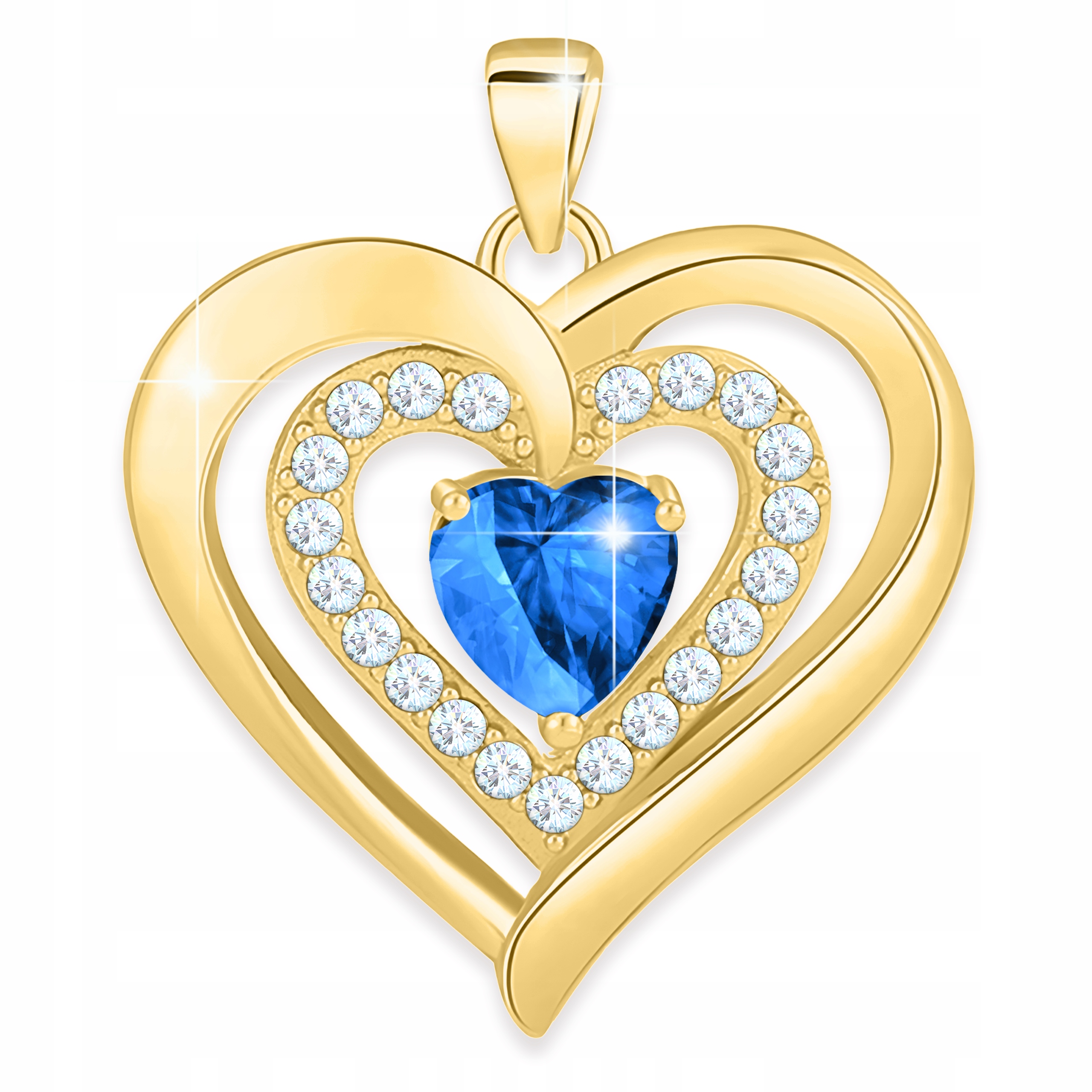 Zlatý přívěsek na řetízek Modré dvojité srdíčko Stříbro 925